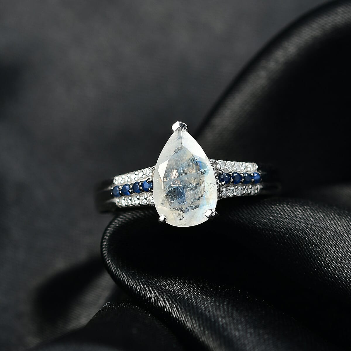 D'Joy Rainbow Moonstone, Multi Gemstone Ring in Rhodium Over Sterling Silver 2.25 ctw (Size 10.0) image number 1