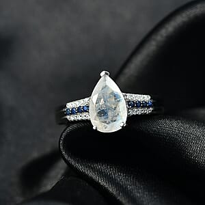 D'Joy Rainbow Moonstone, Multi Gemstone Ring in Rhodium Over Sterling Silver 2.25 ctw (Size 10.0)