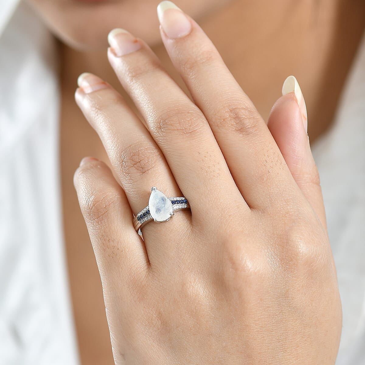 D'Joy Rainbow Moonstone, Multi Gemstone Ring in Rhodium Over Sterling Silver 2.25 ctw (Size 10.0) image number 2