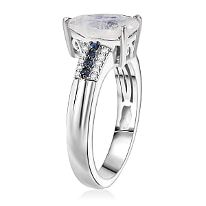 D'Joy Rainbow Moonstone, Multi Gemstone Ring in Rhodium Over Sterling Silver 2.25 ctw (Size 10.0)