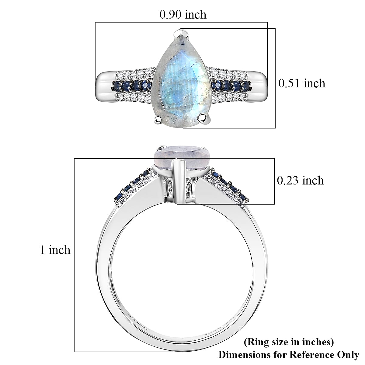 D'Joy Rainbow Moonstone, Multi Gemstone Ring in Rhodium Over Sterling Silver 2.25 ctw (Size 10.0)