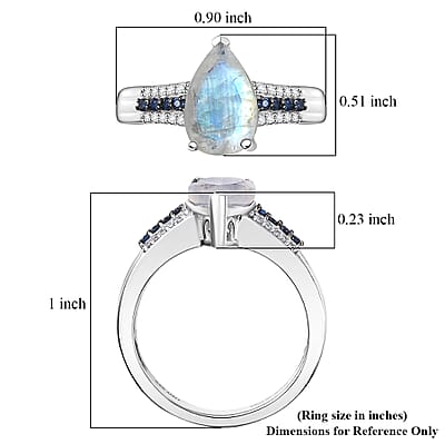 D'Joy Rainbow Moonstone, Multi Gemstone Ring in Rhodium Over Sterling Silver 2.25 ctw (Size 10.0)