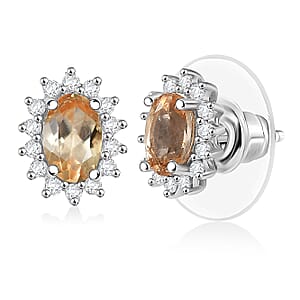 D'Joy Premium Imperial Garnet and Moissanite 1.40 ctw Sunburst Earrings in Rhodium Over Sterling Silver