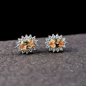 D'Joy Imperial Garnet, Moissanite Sunburst Earrings in Rhodium Over Sterling Silver 1.40 ctw