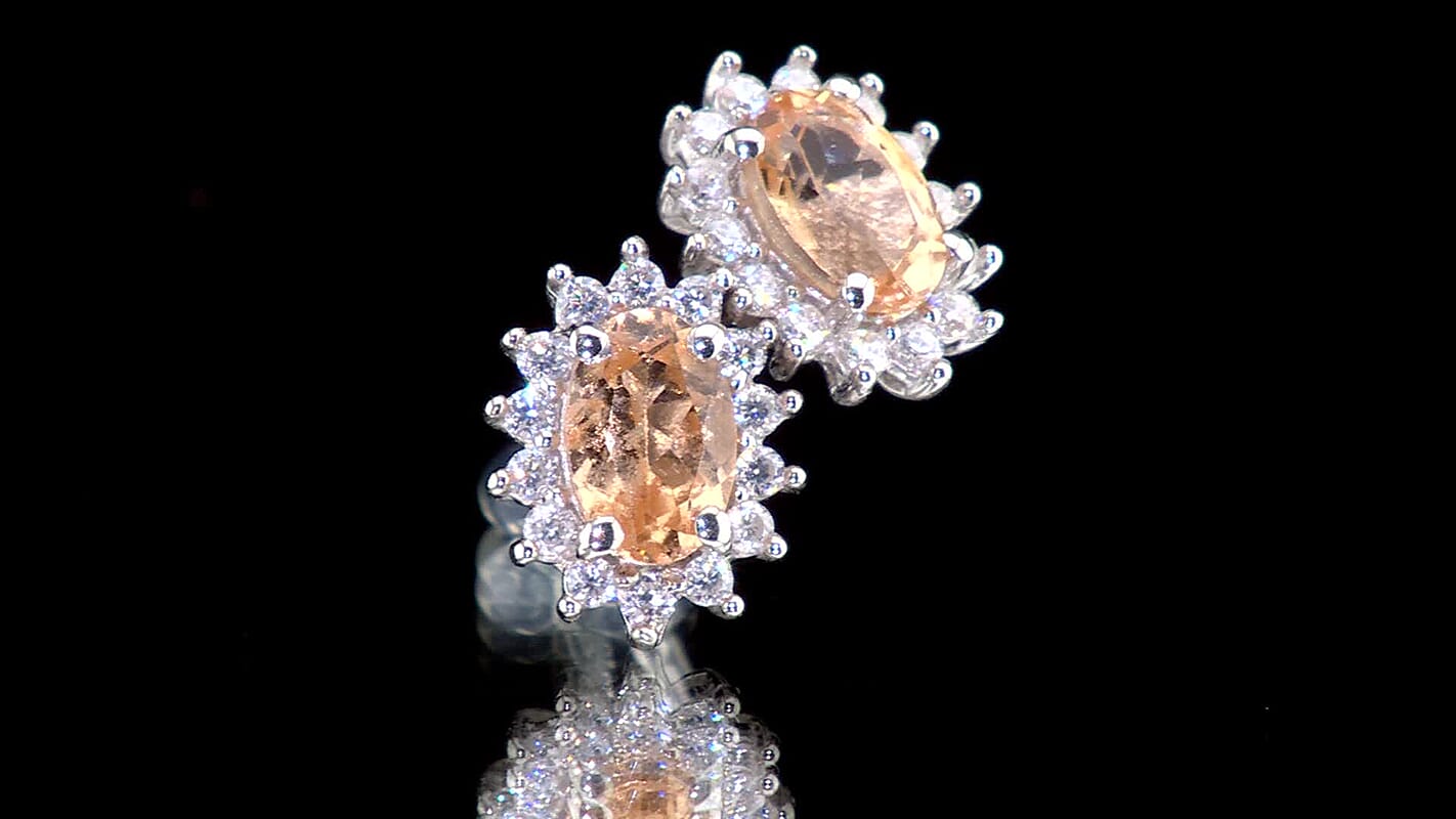 D'Joy Premium Imperial Garnet and Moissanite 1.40 ctw Sunburst Earrings in Rhodium Over Sterling Silver