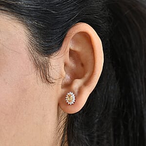 D'Joy Imperial Garnet, Moissanite Sunburst Earrings in Rhodium Over Sterling Silver 1.40 ctw