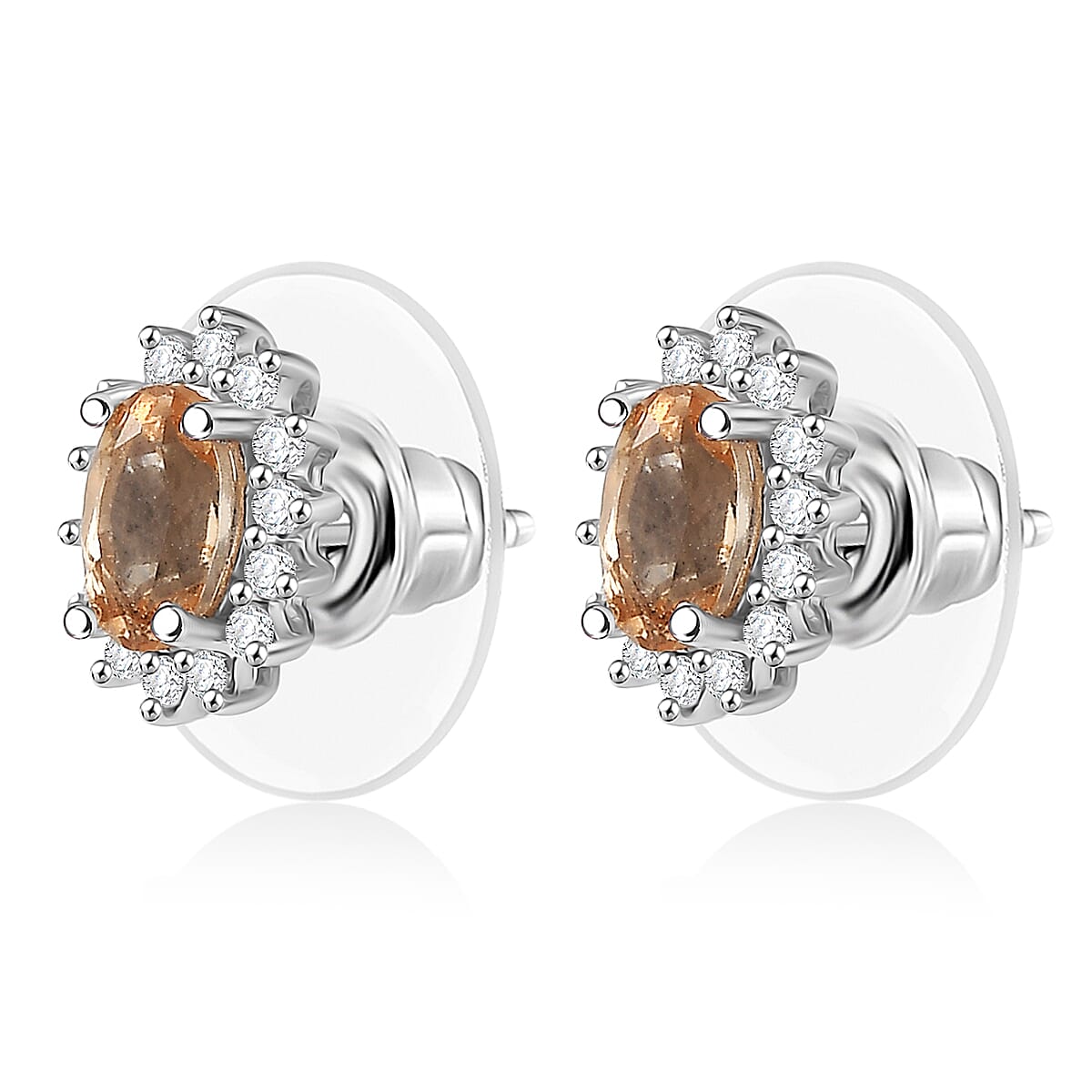 D'Joy Premium Imperial Garnet and Moissanite 1.40 ctw Sunburst Earrings in Rhodium Over Sterling Silver image number 3