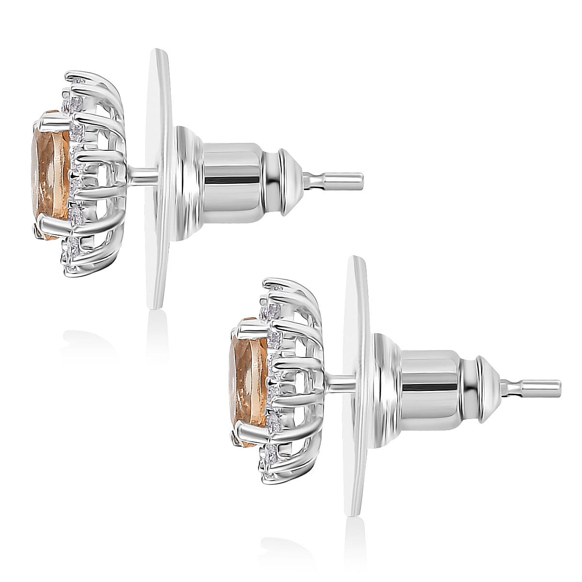 D'Joy Premium Imperial Garnet and Moissanite 1.40 ctw Sunburst Earrings in Rhodium Over Sterling Silver image number 4
