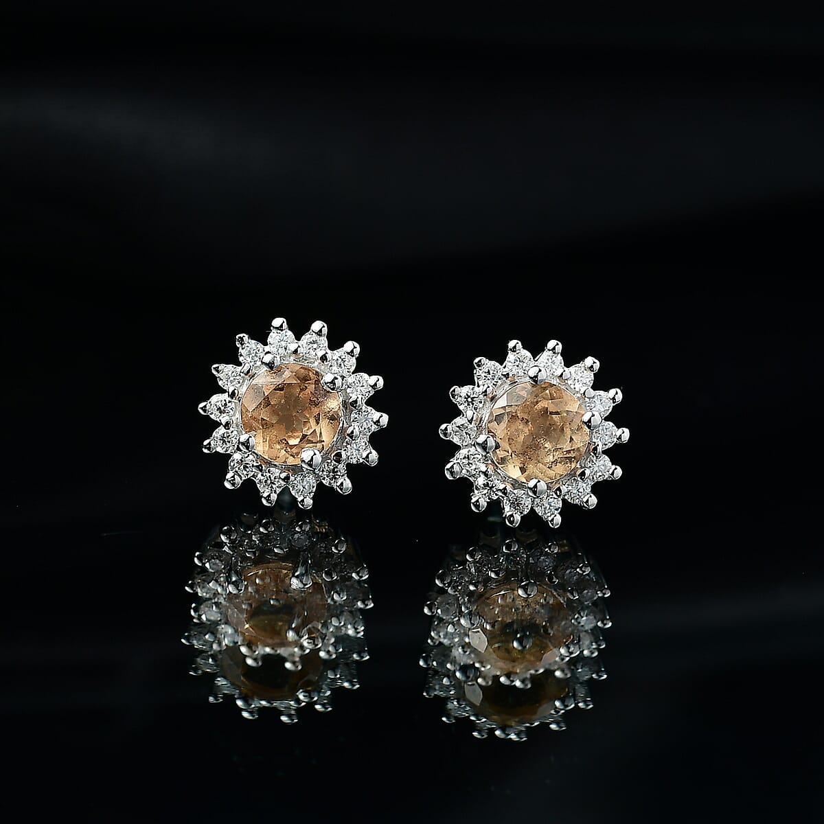 D'Joy Imperial Garnet, Moissanite Sunburst Earrings in Rhodium Over Sterling Silver 1.40 ctw image number 1