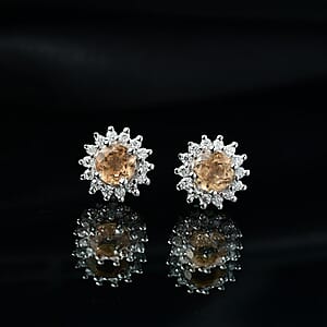 D'Joy Imperial Garnet, Moissanite Sunburst Earrings in Rhodium Over Sterling Silver 1.40 ctw