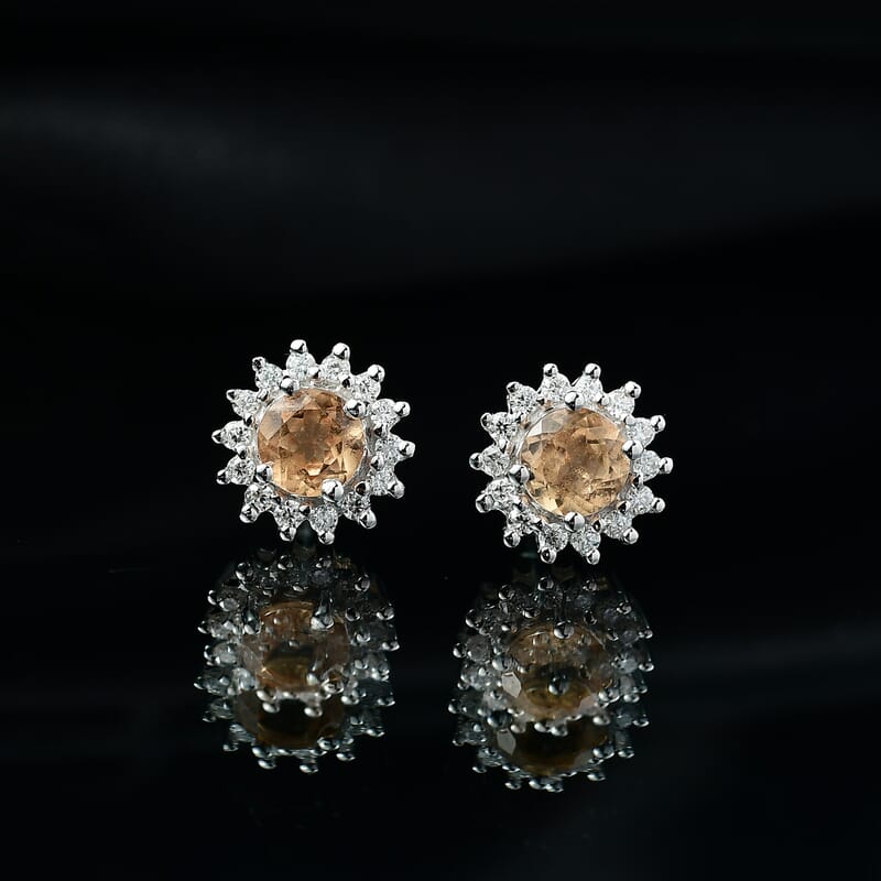 D'Joy Imperial Garnet, Moissanite Sunburst Earrings in Rhodium Over Sterling Silver 1.40 ctw