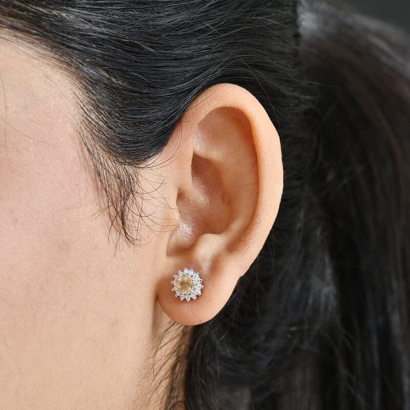 D'Joy Imperial Garnet, Moissanite Sunburst Earrings in Rhodium Over Sterling Silver 1.40 ctw