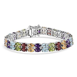 EverTrue Multi Gemstone 30.90 ctw Two Row Carpet Bracelet in Platinum Bond (8.00 In)