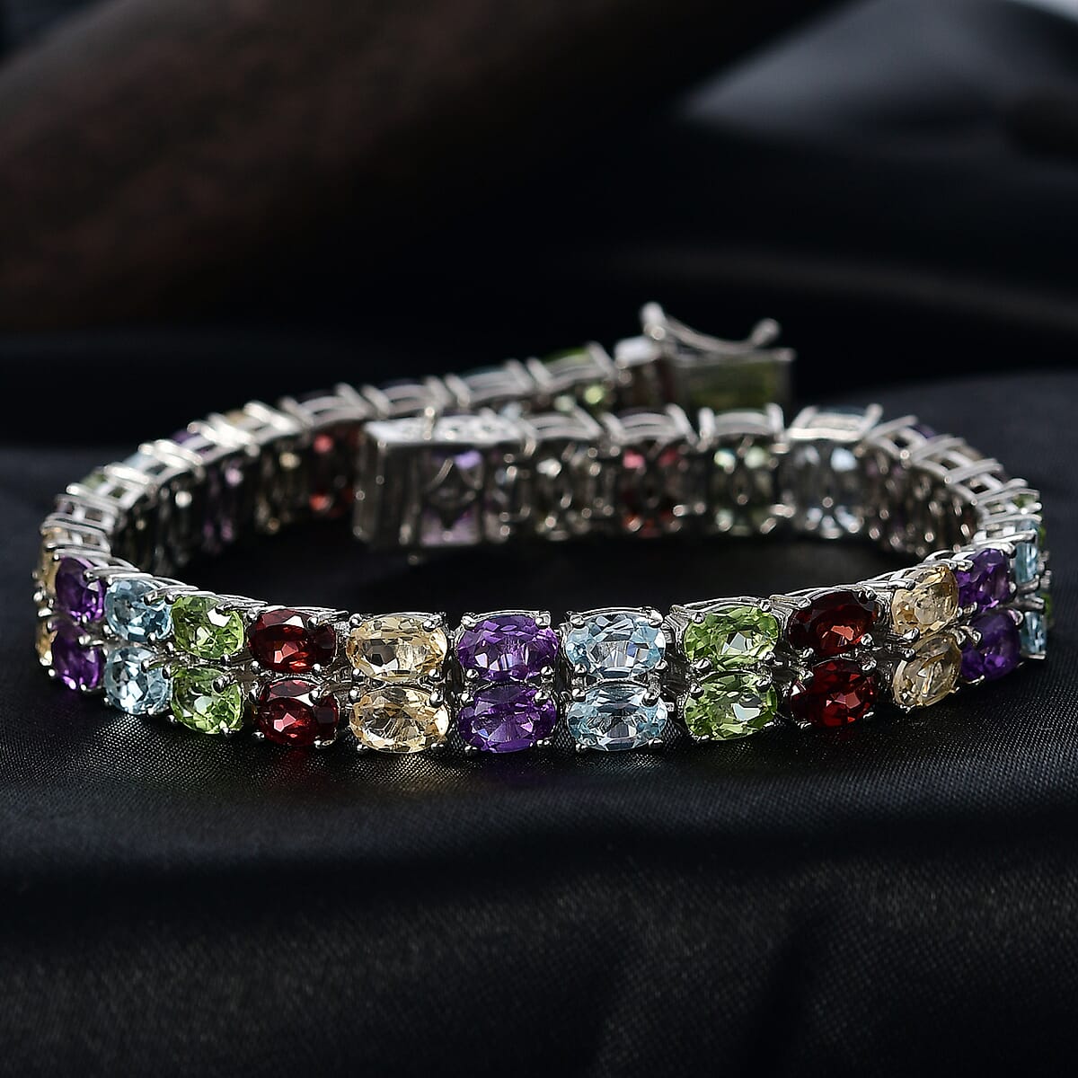 EverTrue Multi Gemstone 30.90 ctw Two Row Carpet Bracelet in Platinum Bond (8.00 In) image number 1