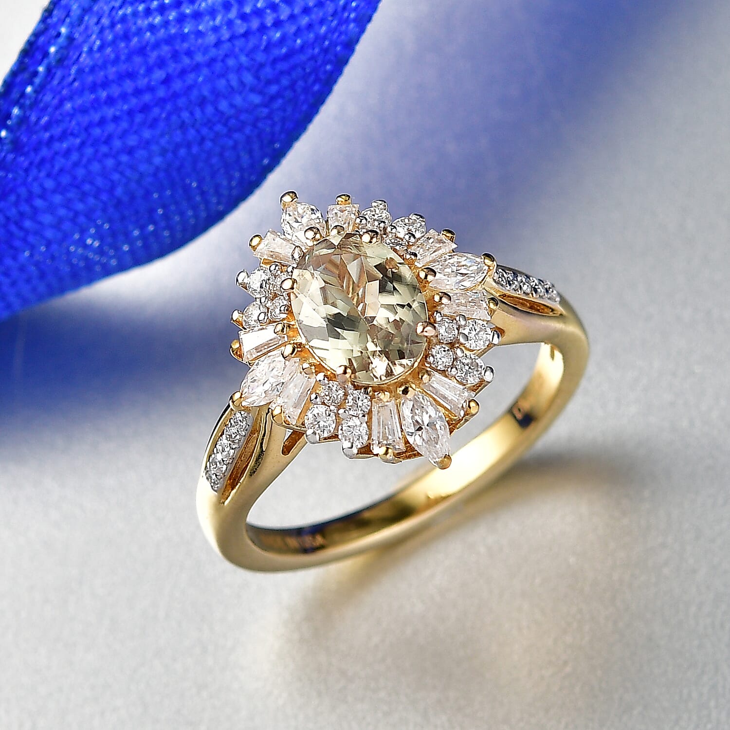 D'Joy AAA Turkizite and Moissanite 2.30 ctw Radiant Bloom Floral Ring in 18K Vermeil Yellow Gold Over Sterling Silver (Size 10.0)