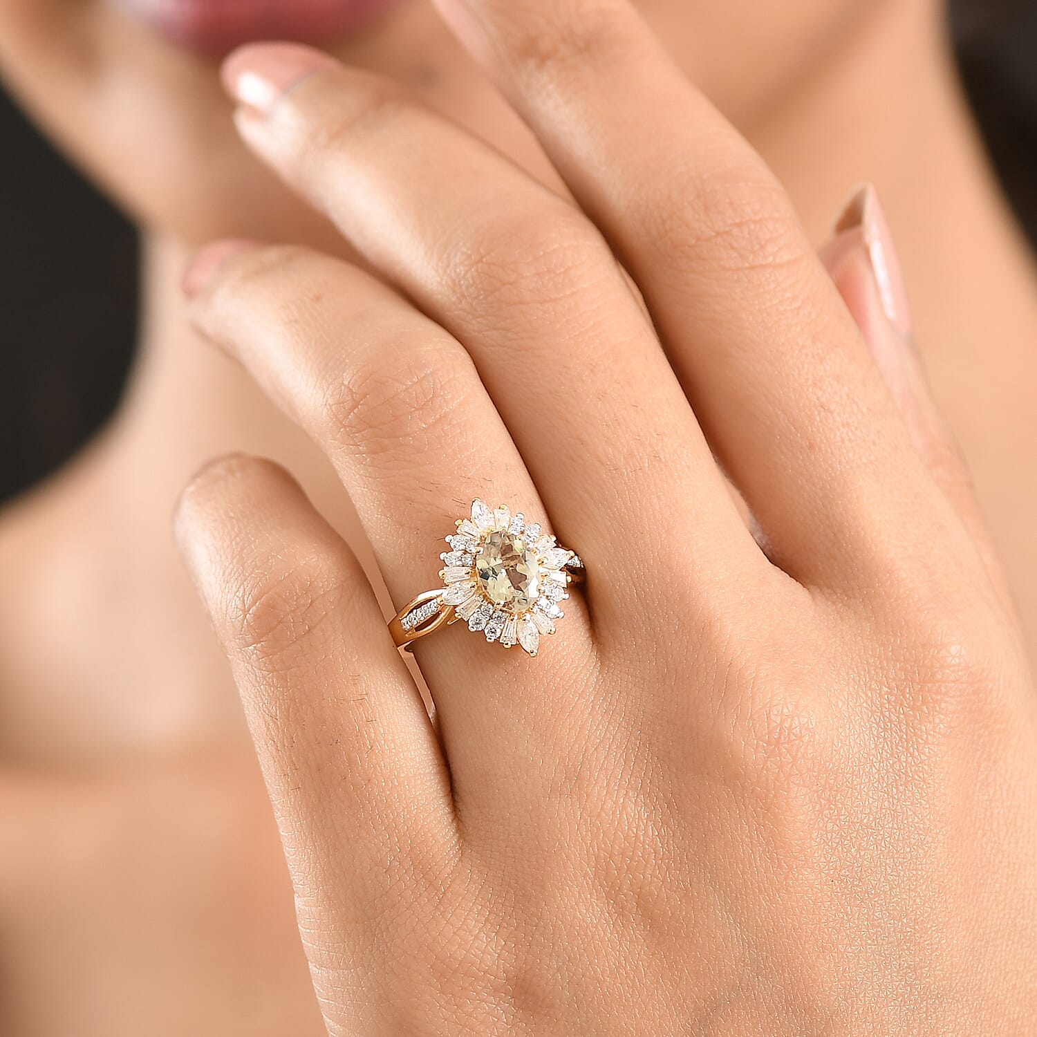 D'Joy AAA Turkizite and Moissanite 2.30 ctw Radiant Bloom Floral Ring in 18K Vermeil Yellow Gold Over Sterling Silver (Size 10.0)
