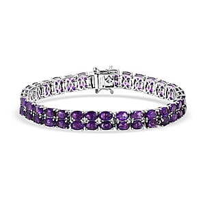 EverTrue African Amethyst 27.10 ctw Two Row Carpet Bracelet in Platinum Bond (8.00 In)
