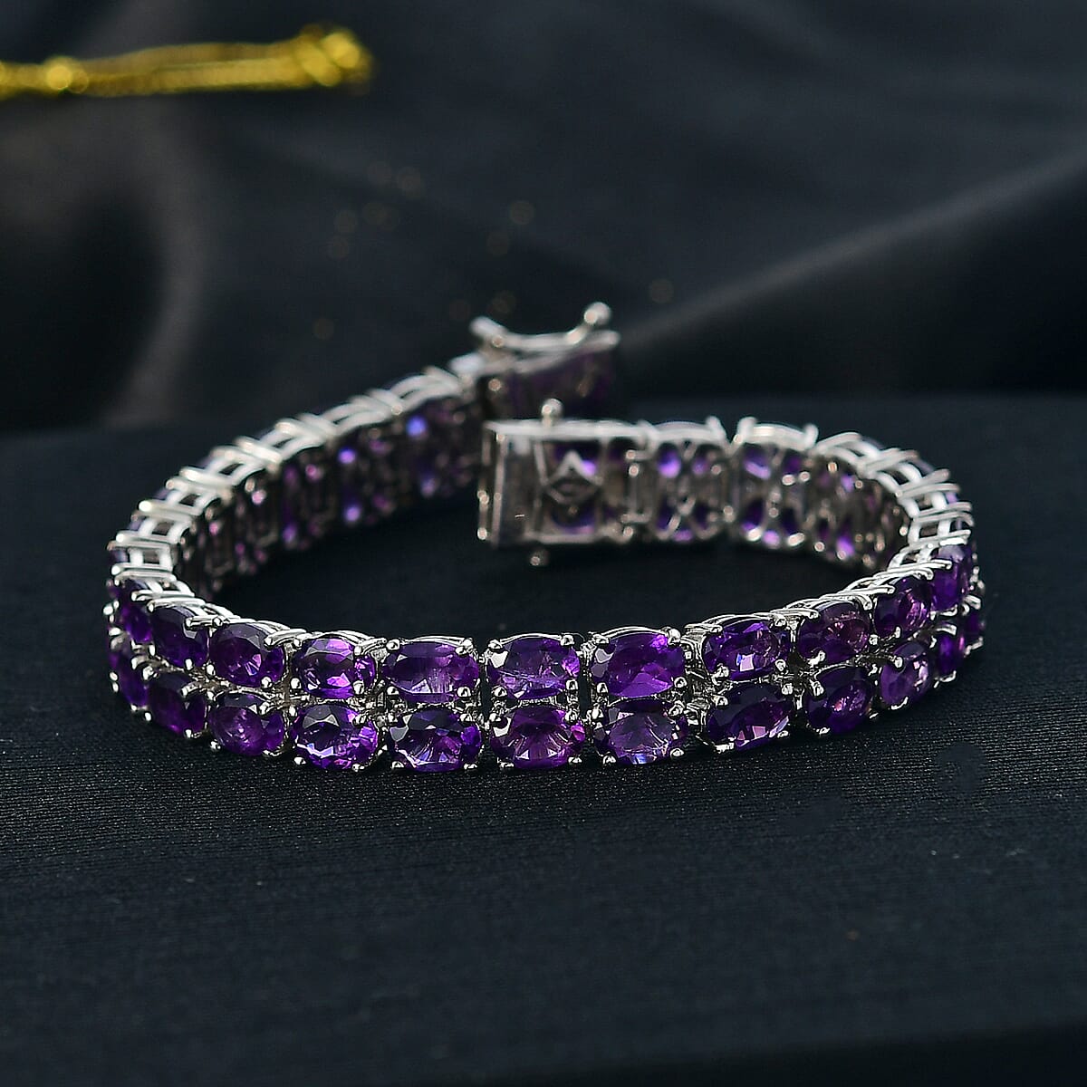 EverTrue African Amethyst 27.10 ctw Two Row Carpet Bracelet in Platinum Bond (8.00 In) image number 1