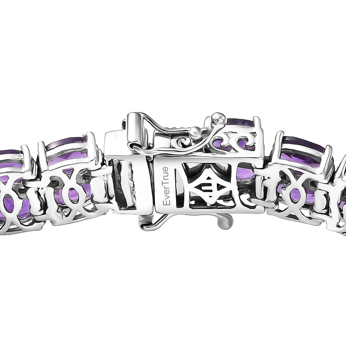 EverTrue African Amethyst 27.10 ctw Two Row Carpet Bracelet in Platinum Bond (8.00 In) image number 3
