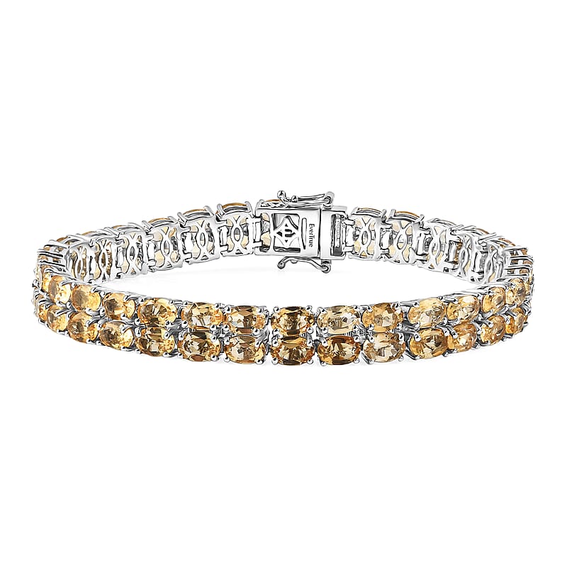  EverTrue Brazilian Citrine 27.10 ctw Two Row Carpet Bracelet in Platinum Bond (8.00 In)