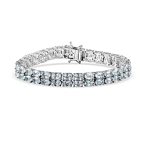 EverTrue Sky Blue Topaz 32.85 ctw Two Row Carpet Bracelet in Platinum Bond (8.00 In)
