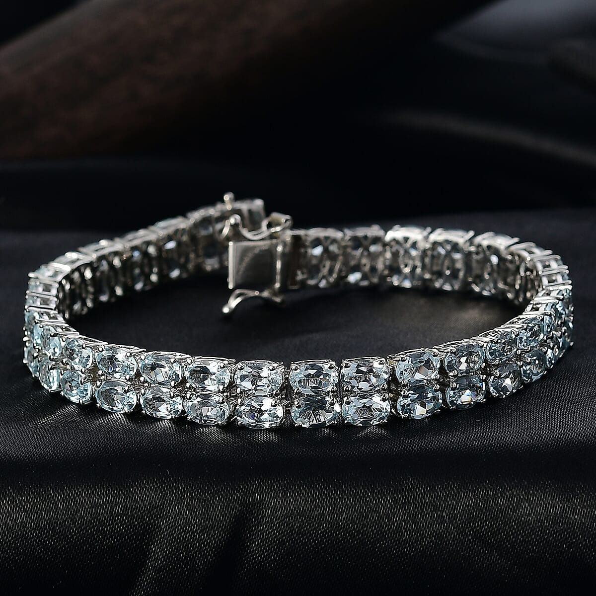 EverTrue Sky Blue Topaz 32.85 ctw Two Row Carpet Bracelet in Platinum Bond (8.00 In) image number 1