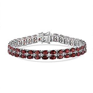 EverTrue Mozambique Garnet 36.35 ctw Two Row Carpet Bracelet in Platinum Bond (8.00 In)