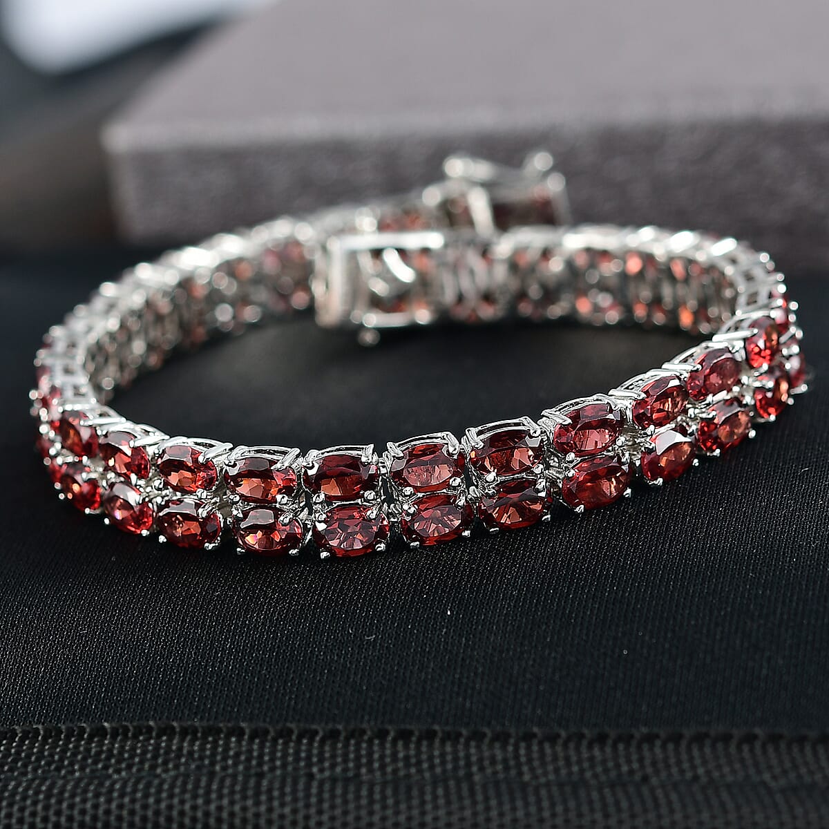 EverTrue Mozambique Garnet 36.35 ctw Two Row Carpet Bracelet in Platinum Bond (8.00 In) image number 1