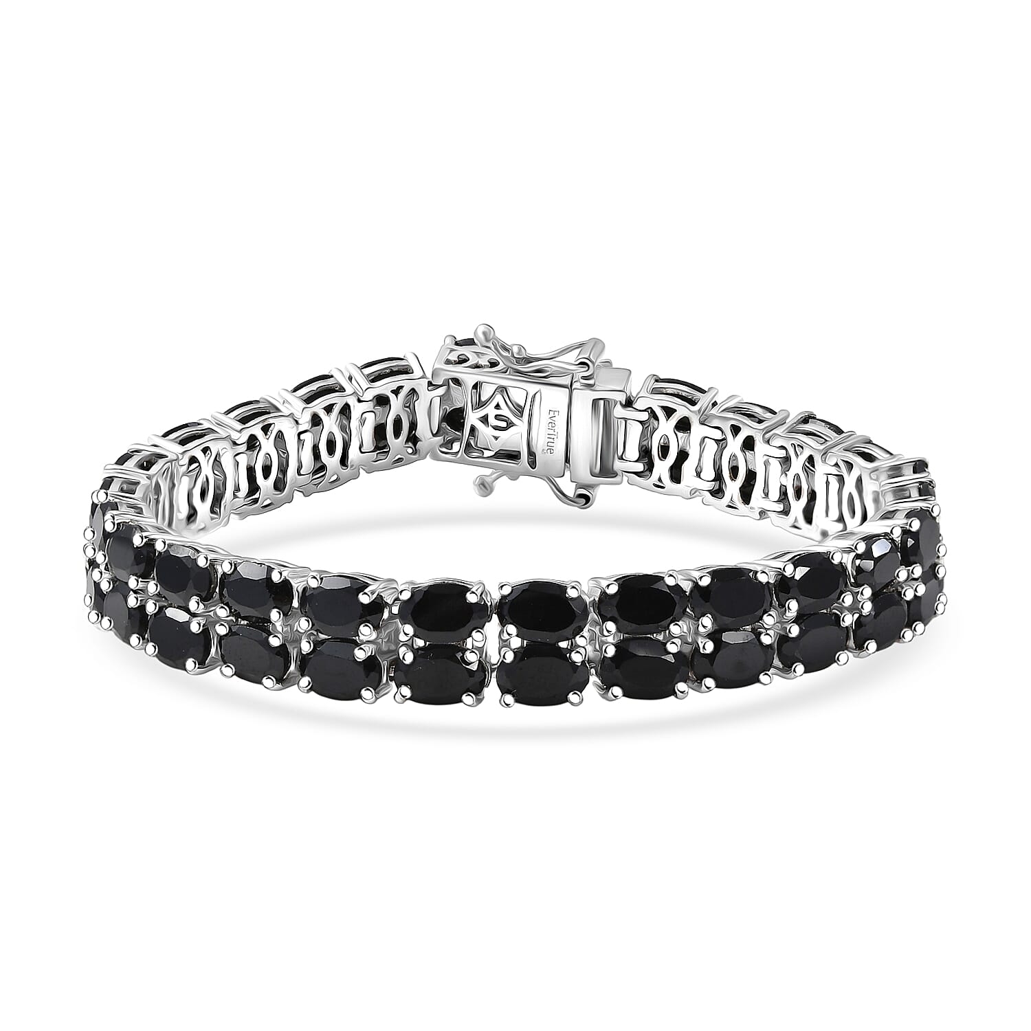  EverTrue Thai Black Spinel 34.50 ctw Two Row Carpet Bracelet in Platinum Bond (8.00 In)