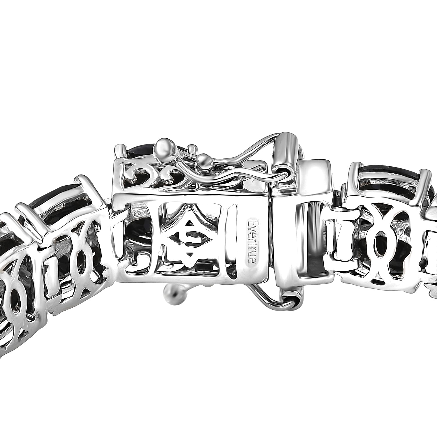  EverTrue Thai Black Spinel 34.50 ctw Two Row Carpet Bracelet in Platinum Bond (8.00 In)