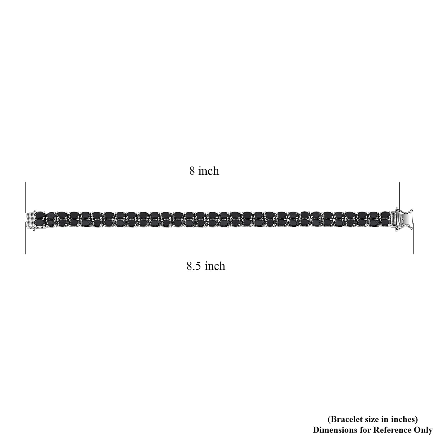  EverTrue Thai Black Spinel 34.50 ctw Two Row Carpet Bracelet in Platinum Bond (8.00 In)