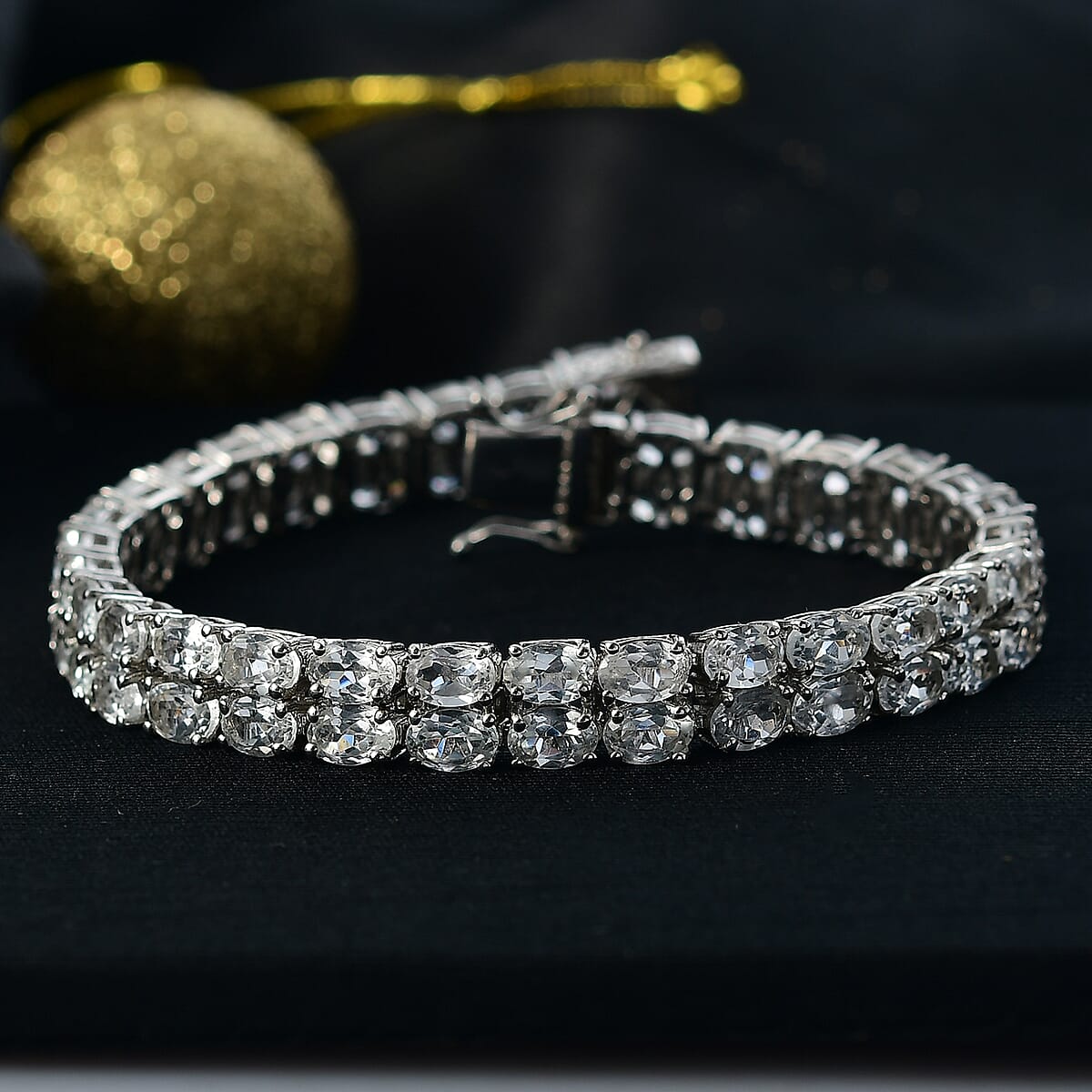 EverTrue White Topaz 37.25 ctw Two Row Carpet Bracelet in Platinum Bond (8.00 In) image number 1