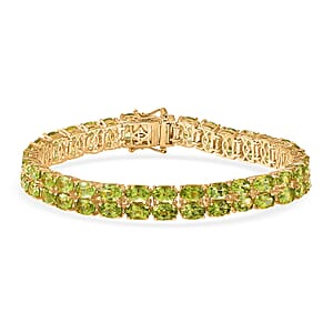 EverTrue Hebei Peridot 29.10 ctw Tow Row Carpet Bracelet in 18K YG Plated (8.00 In)
