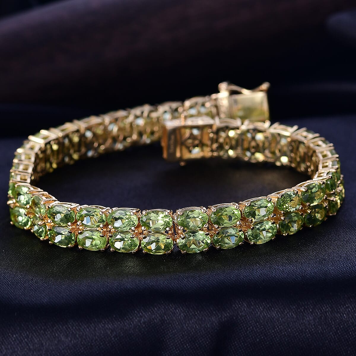 EverTrue Hebei Peridot 29.10 ctw Tow Row Carpet Bracelet in 18K YG Plated (8.00 In) image number 1