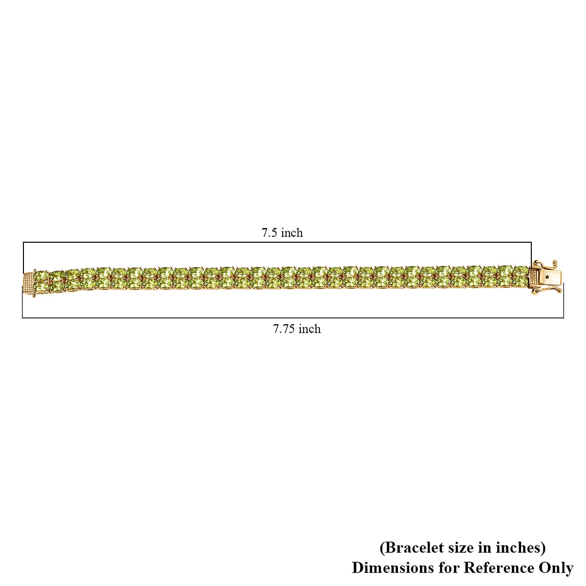 EverTrue Hebei Peridot 29.10 ctw Tow Row Carpet Bracelet in 18K YG Plated (8.00 In) image number 4