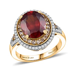D'Joy AAA Ceylon Honey Garnet and Multi Gemstone 5.15 ctw Golden Dawn Ring in 18K Vermeil Yellow Gold Over Sterling Silver (Size 10.0)