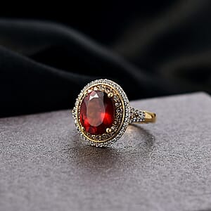 D'Joy AAA Ceylon Honey Garnet, Champagne and White Zircon Ring in 18K Vermeil YG Over Sterling Silver 5.15 ctw (Size 10.0)