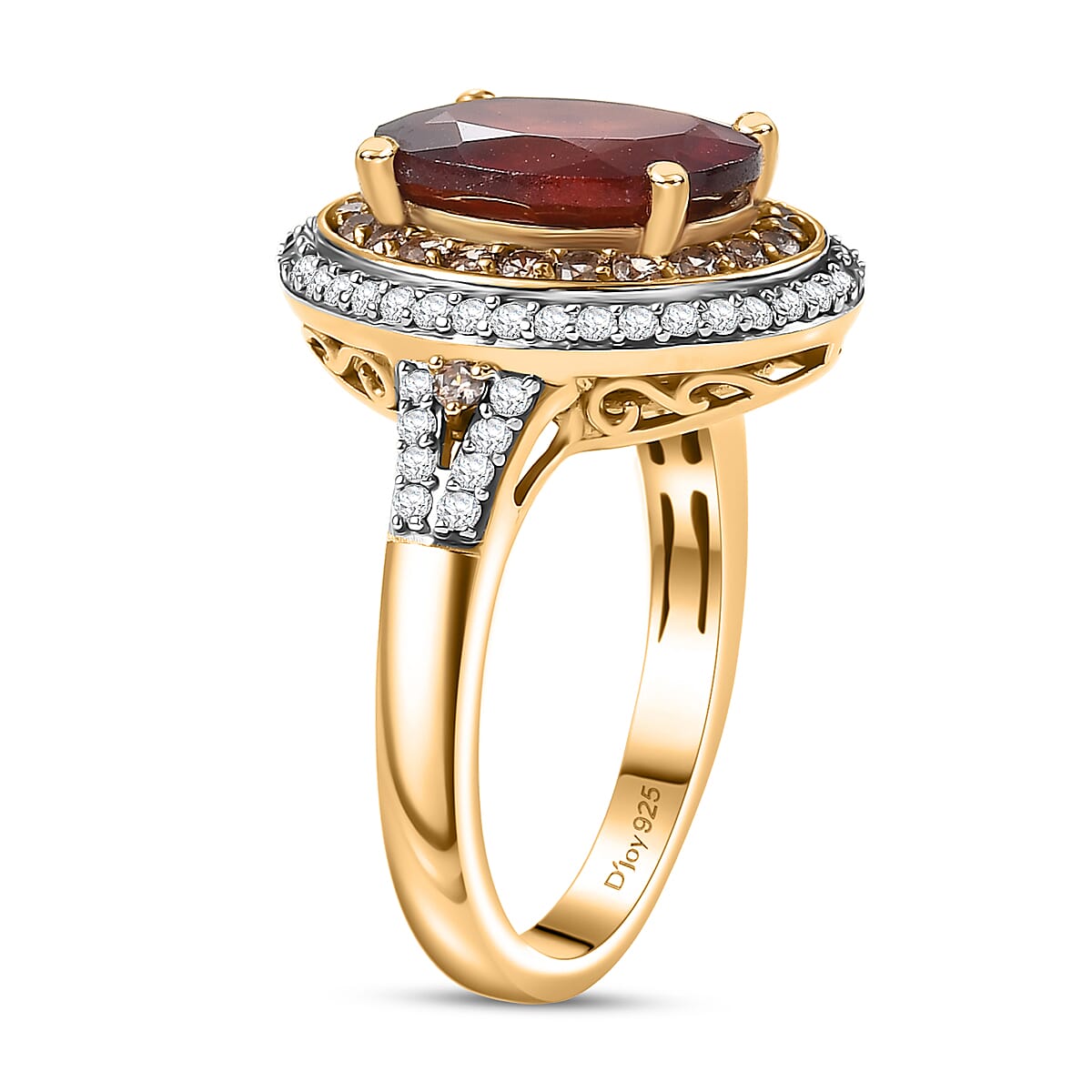 D'Joy AAA Ceylon Honey Garnet and Multi Gemstone 5.15 ctw Golden Dawn Ring in 18K Vermeil Yellow Gold Over Sterling Silver (Size 10.0) image number 3