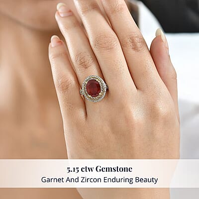 D'Joy AAA Ceylon Honey Garnet, Champagne and White Zircon Ring in 18K Vermeil YG Over Sterling Silver 5.15 ctw (Size 7.0)