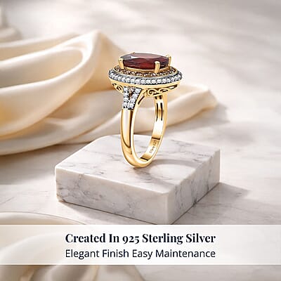 D'Joy AAA Ceylon Honey Garnet, Champagne and White Zircon Ring in 18K Vermeil YG Over Sterling Silver 5.15 ctw (Size 7.0)