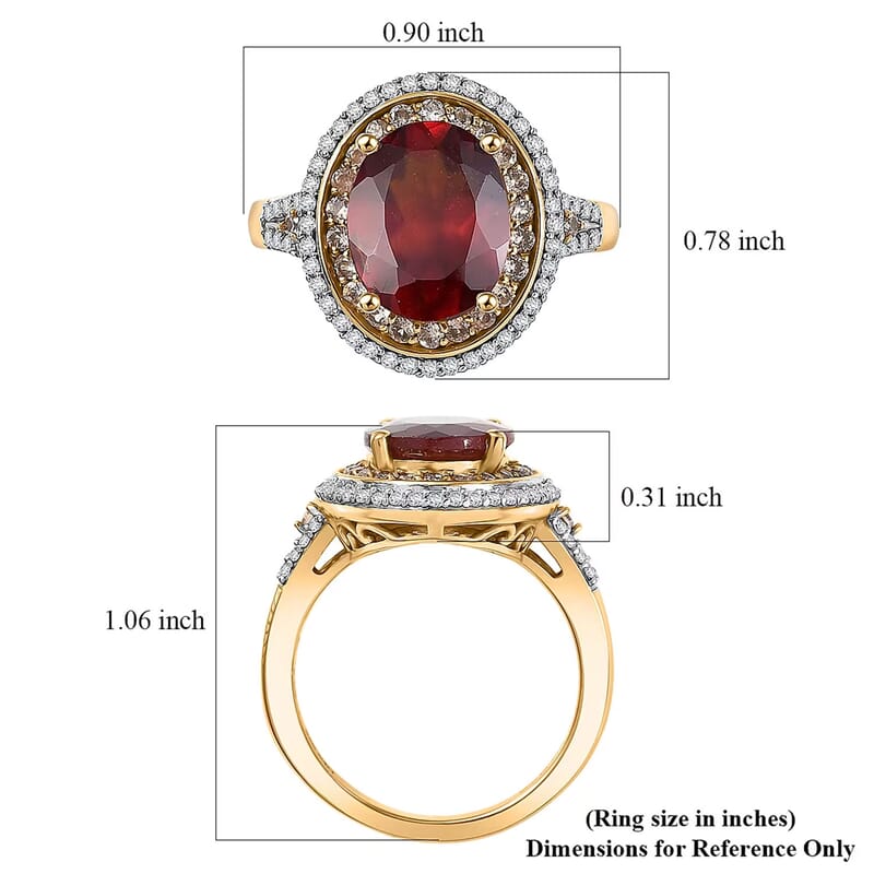 D'Joy AAA Ceylon Honey Garnet, Champagne and White Zircon Ring in 18K Vermeil YG Over Sterling Silver 5.15 ctw (Size 7.0)