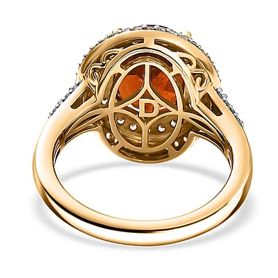 D'Joy AAA Ceylon Honey Garnet, Champagne and White Zircon Ring in 18K Vermeil YG Over Sterling Silver 5.15 ctw (Size 7.0)