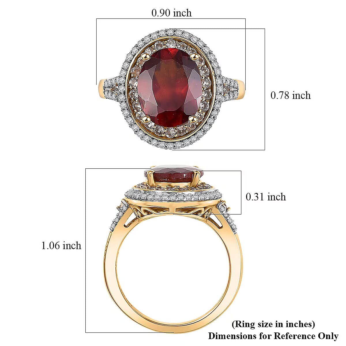 D'Joy AAA Ceylon Honey Garnet, Champagne and White Zircon Ring in 18K Vermeil YG Over Sterling Silver 5.15 ctw (Size 8.0) image number 5