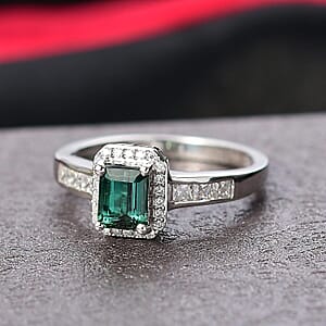 D'Joy  Pirineu Lagoon Tourmaline, Moissanite Ring in Rhodium Over Sterling Silver 1.30 ctw (Size 6.0)