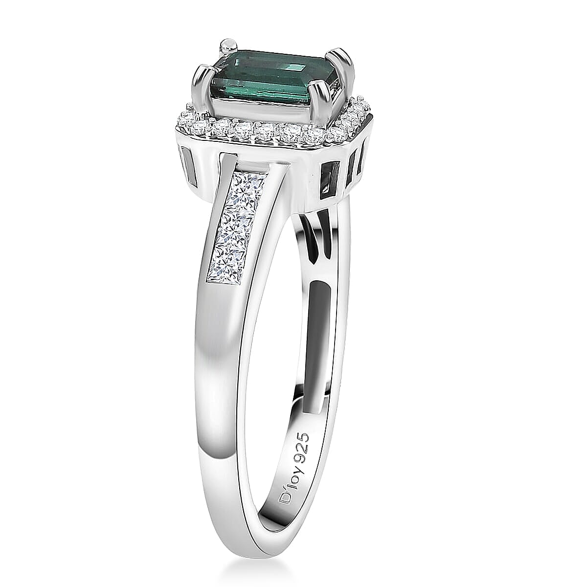 D'Joy  Pirineu Lagoon Tourmaline, Moissanite Ring in Rhodium Over Sterling Silver 1.30 ctw (Size 6.0) image number 3