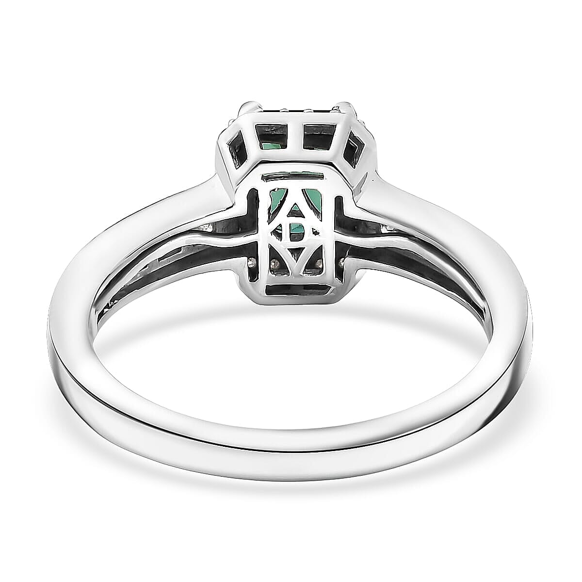 D'Joy  Pirineu Lagoon Tourmaline, Moissanite Ring in Rhodium Over Sterling Silver 1.30 ctw (Size 6.0) image number 4