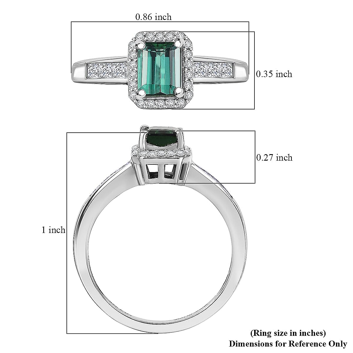 D'Joy  Pirineu Lagoon Tourmaline, Moissanite Ring in Rhodium Over Sterling Silver 1.30 ctw (Size 6.0) image number 5