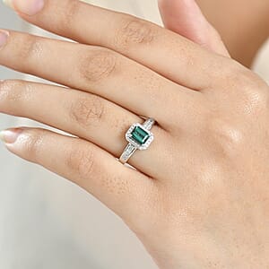 D'Joy  Pirineu Lagoon Tourmaline, Moissanite Ring in Rhodium Over Sterling Silver 1.30 ctw (Size 8.0)