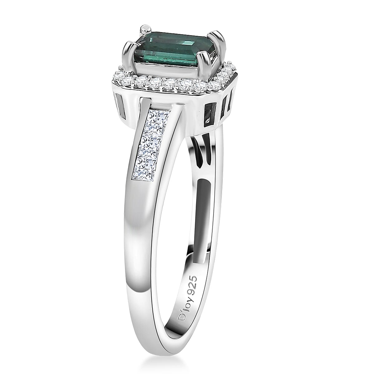 D'Joy  Pirineu Lagoon Tourmaline, Moissanite Ring in Rhodium Over Sterling Silver 1.30 ctw (Size 9.0) image number 3
