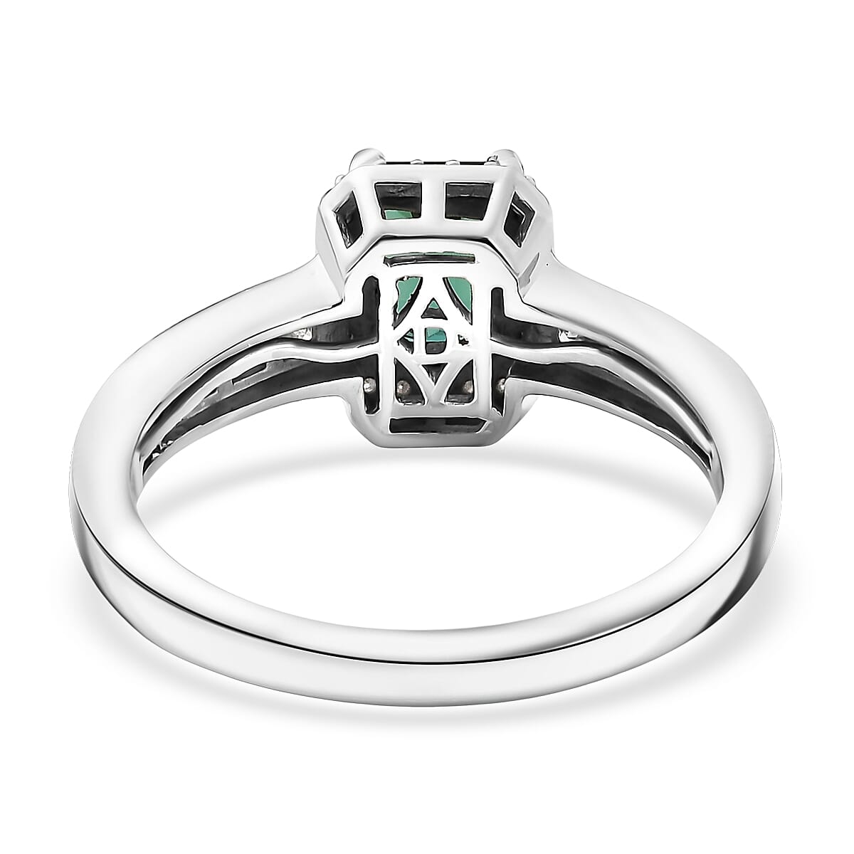 D'Joy  Pirineu Lagoon Tourmaline, Moissanite Ring in Rhodium Over Sterling Silver 1.30 ctw (Size 9.0) image number 4